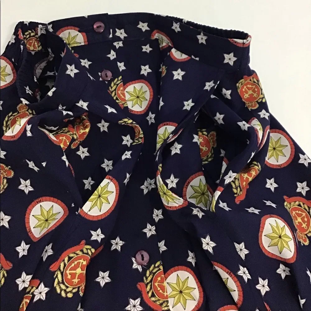 Vintage Pendleton Skirt Blue Nautical Print Button Down Knee Skirt Size 12